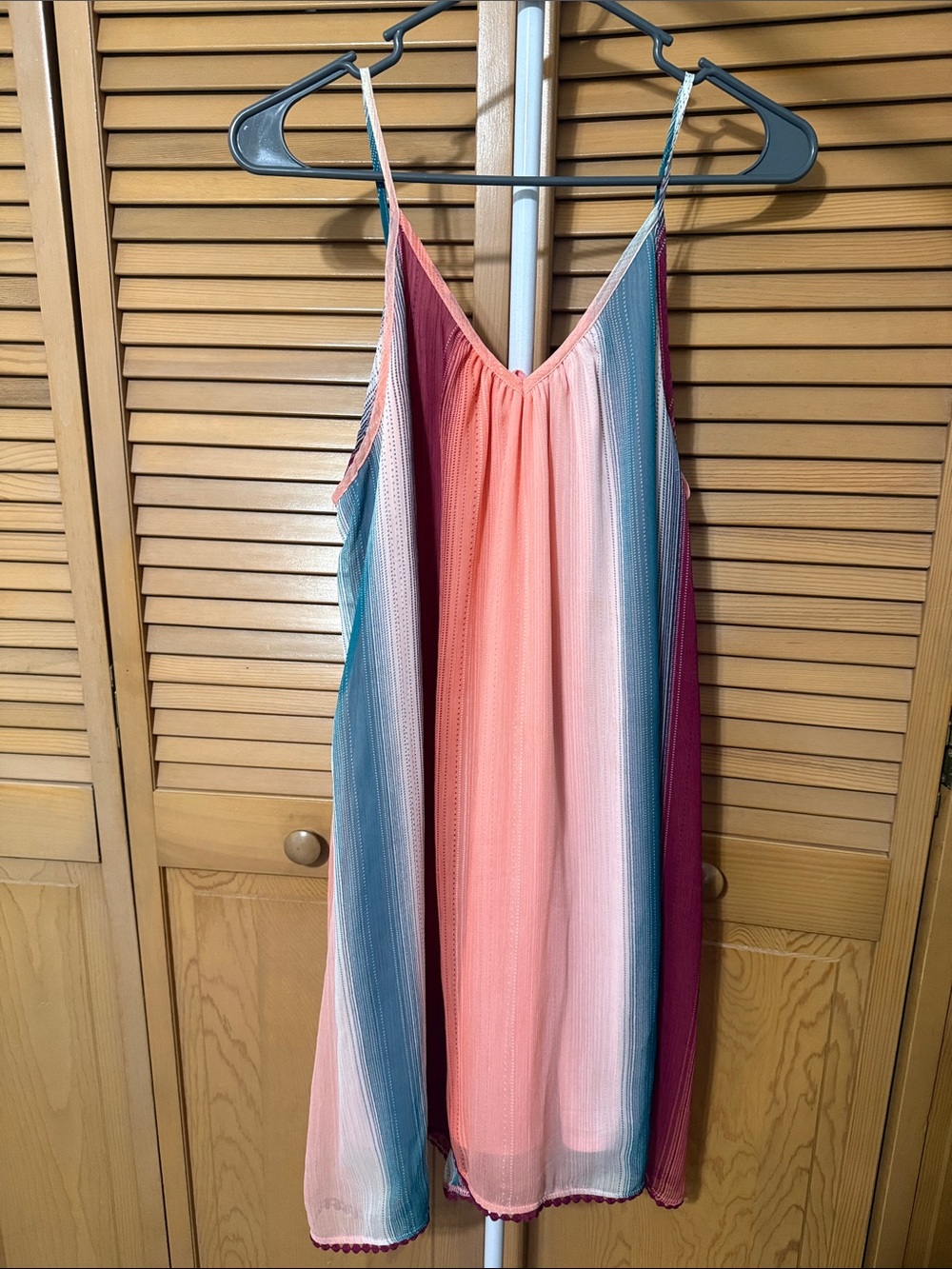 Striped Multicolor Spaghetti Strap Sundress - Coral, Teal & Berry
